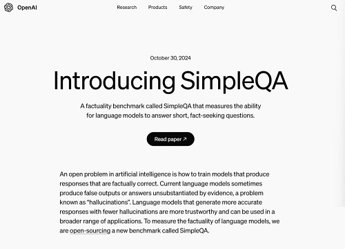 OpenAI宣布開源SimpleQA新基準(zhǔn),專治大模型“胡言亂語”